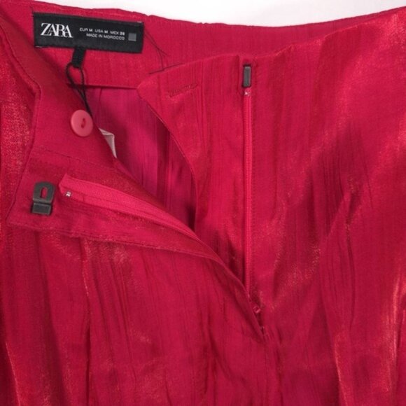 NWOT ZARA Women's Trouser Pants XL Wide Leg Wrinkle Flare Satin Pink 8764/509 - Picture 10 of 11